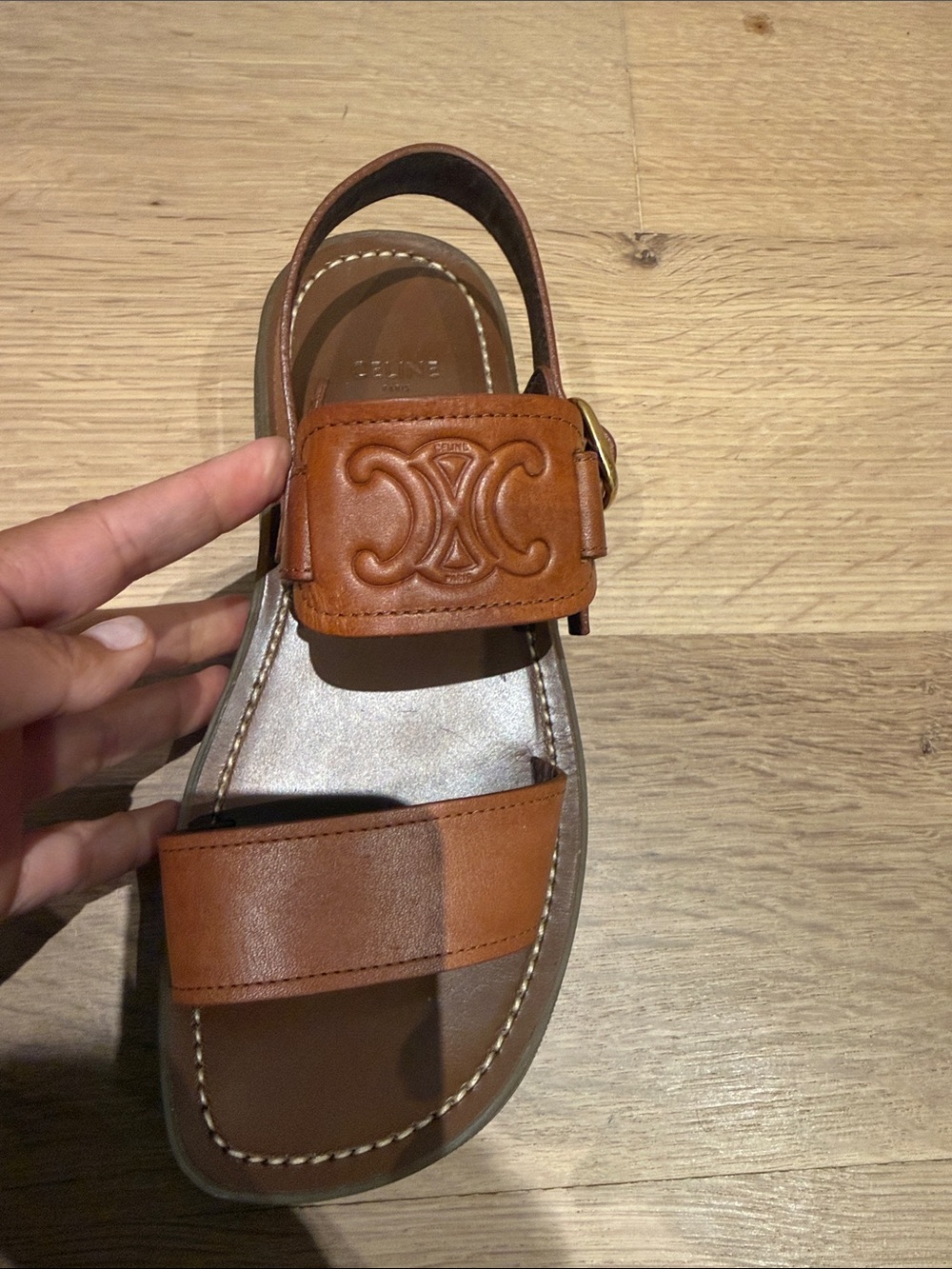 celine triomphe brown sandal 37 fits 7.5/8 - Picture 2 of 7